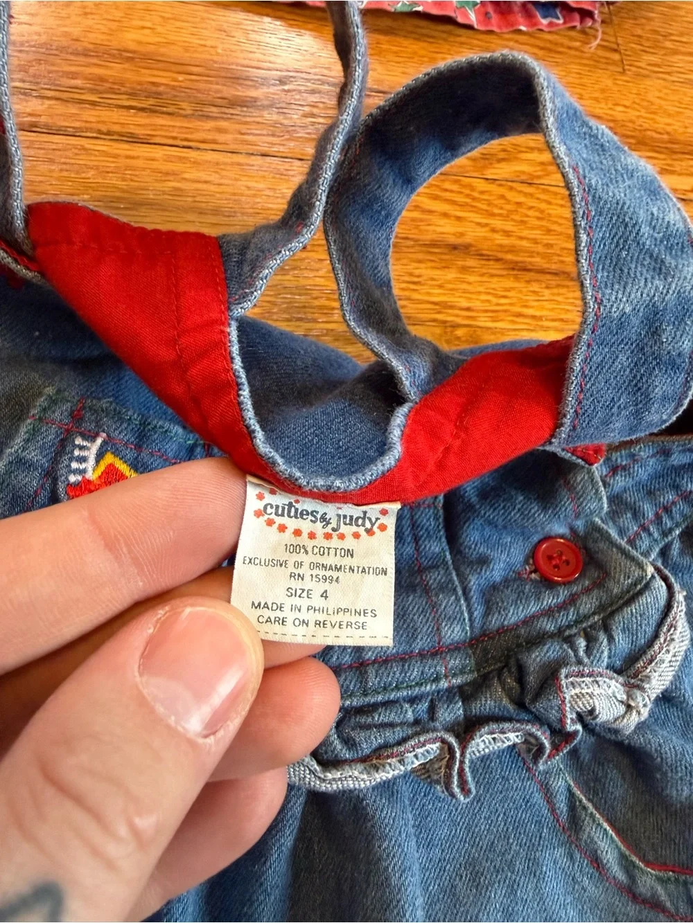 Vintage 90s Clown Denim Overalls Dress, Two Piece Stars Shirt Skirt (Youth 4)
